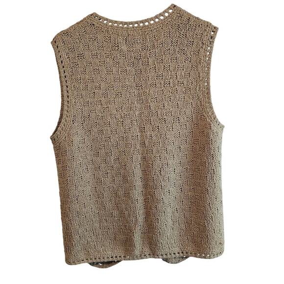 Vintage Cambridge Dry Goods Sweater Vest Women Lg Tan Floral 90s Crochet Cottage - Picture 2 of 9